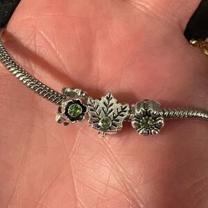 Charms- for bracelet (3) Silver Tone -light Green, like Peridot stone nwt